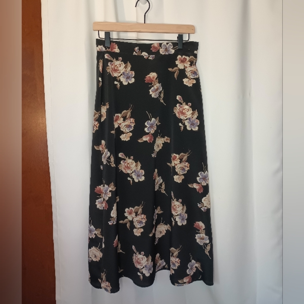 Vintage Cottage Dark Floral Maxi Skirt Juniors 11 Womens Small Fairy Grunge 90s